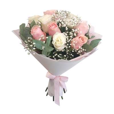 Букет из белых и розовых роз с гипсофилой  — Цветы SFlower – доставка цветочных букетов в Хабаровске. У нас цветы можно купить или заказать с доставкой круглосуточно — 117c67fd
