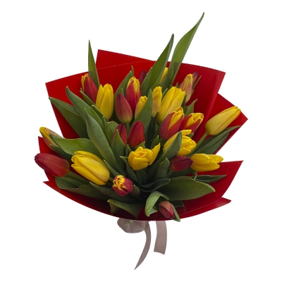 Букет из красных и желтых тюльпанов — Цветы SFlower – доставка цветочных букетов в Хабаровске. У нас цветы можно купить или заказать с доставкой круглосуточно — 71d38a7c