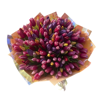 Букет из разноцветных тюльпанов — Цветы SFlower – доставка цветочных букетов в Хабаровске. У нас цветы можно купить или заказать с доставкой круглосуточно — 797a2fde