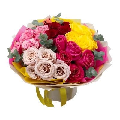 Букет из разноцветных роз  — Цветы SFlower – доставка цветочных букетов в Хабаровске. У нас цветы можно купить или заказать с доставкой круглосуточно — 